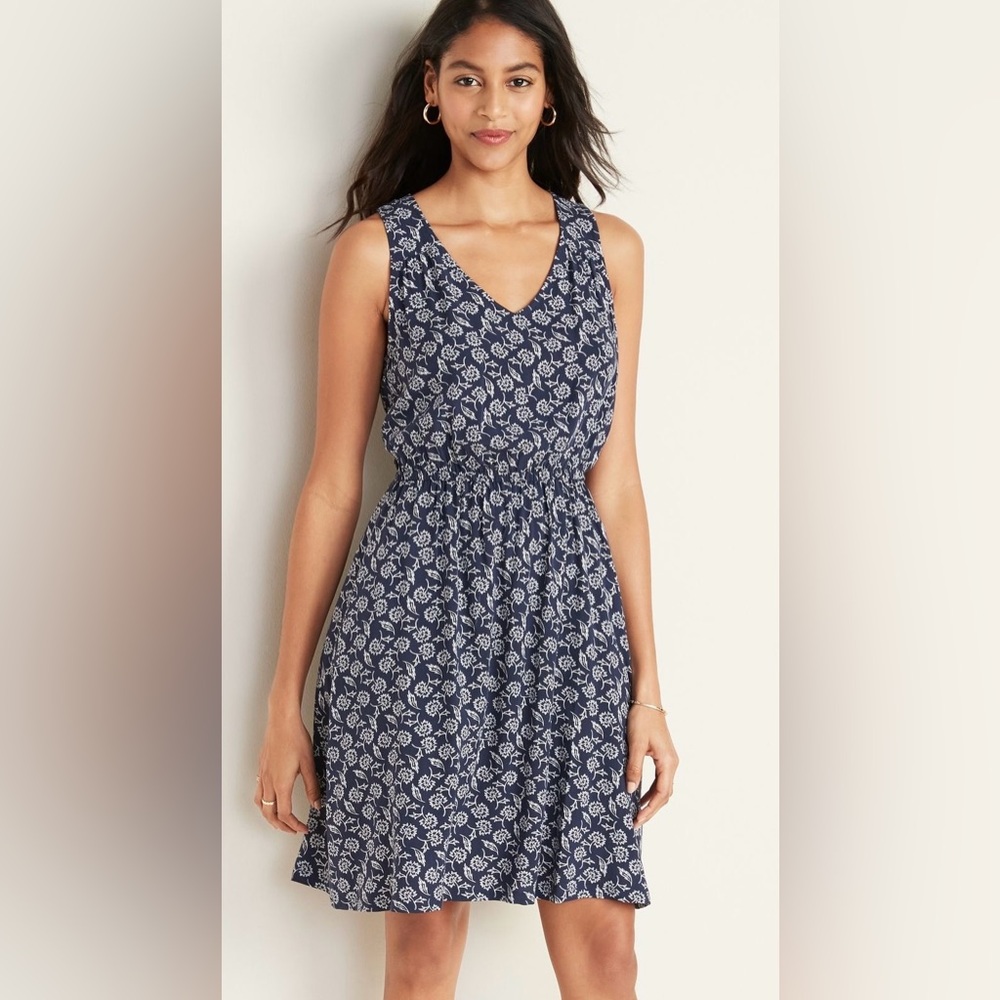Blue Floral Sleeveless Sundress, XS Petite